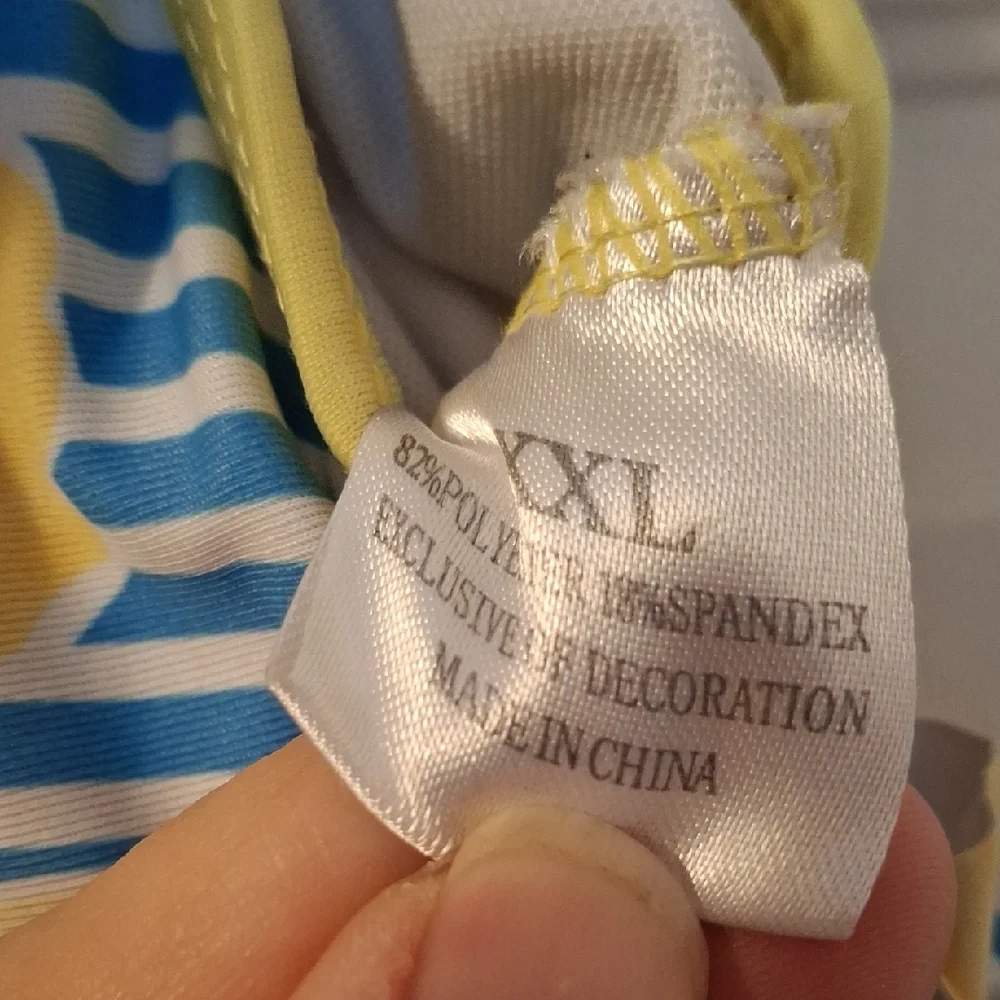 Yellow Floral and Blue Striped Swimsuit